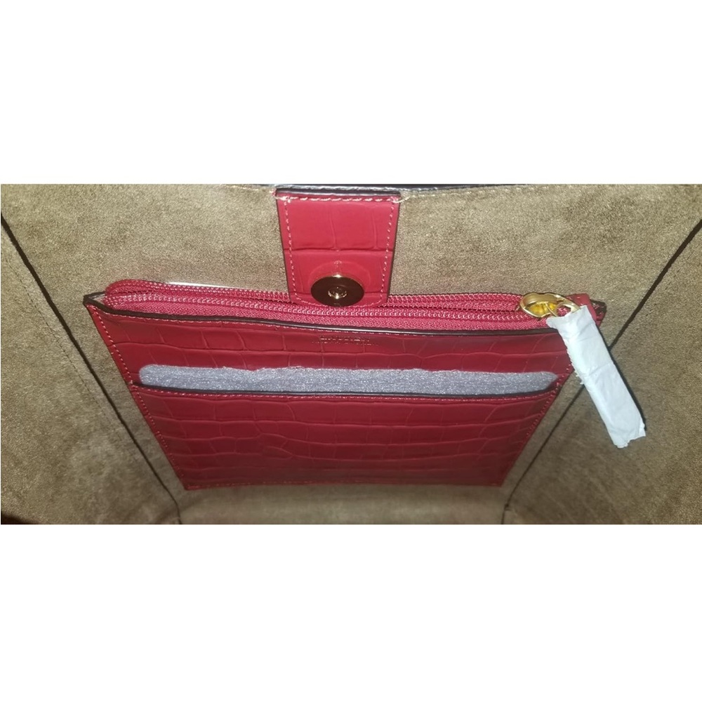 NWT. Ralph Lauren Embossed Red Adley Shoulder Bag with tassel - Picture 8 of 14
